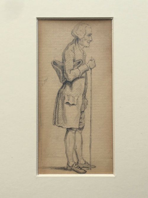Ernest Henry Griset Original Antique Pencil Drawing Sketch of an C18th Gentleman with a Tricorn Hat