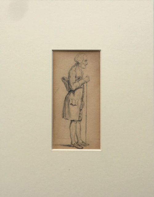 fig 1. Ernest Henry Griset Original Antique Pencil Drawing Sketch of an C18th Gentleman with a Tricorn Hat
