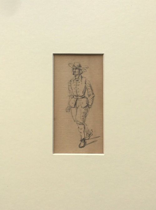 fig 1. Ernest Henry Griset Original Antique Pencil Drawing Sketch of a C17th Cavalier