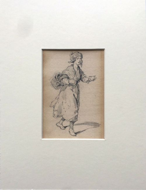fig 1. Ernest Henry Griset Original C19th Pencil Drawing Sketch Pauper Lady with Basket