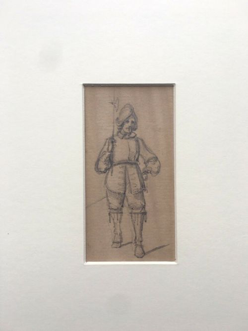 fig 1. Ernest Henry Griset Original Antique Pencil Drawing Sketch of a C17th Soldier