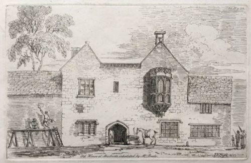 J B Knight 1816 Rare Antique Original Early C19th Etching Engraving "Old House at Sherborne" Dorset