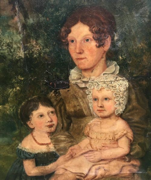 Original Early C18th Antique Oil Painting on Canvas Portrait of Mother and Children Family Links to Godfrey Kneller Family Tree