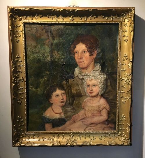 fig 1. Original Early c18th Antique Oil Painting on Canvas Portrait of Mother and Children Family links to Godfrey Kneller Family Tree