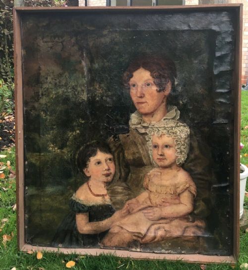 fig 2. Original Early c18th Antique Oil Painting on Canvas Portrait of Mother and Children Family links to Godfrey Kneller Family Tree