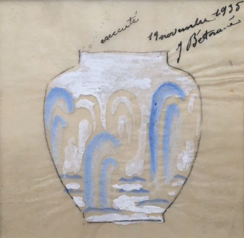 fig 1. J (Jean) Betourne (French) Signed Original 1935 Watercolour Painting Vase Design
