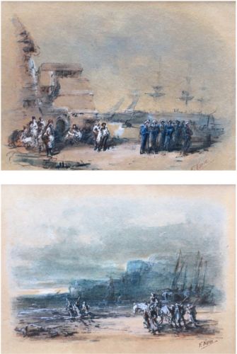 F Norie 3 (Three) Framed Original C18th Antique Miniature Watercolour Paintings Scottish Seascapes