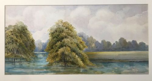 fig 1. Original Antique Watercolour Painting Tree & River Landscape Study