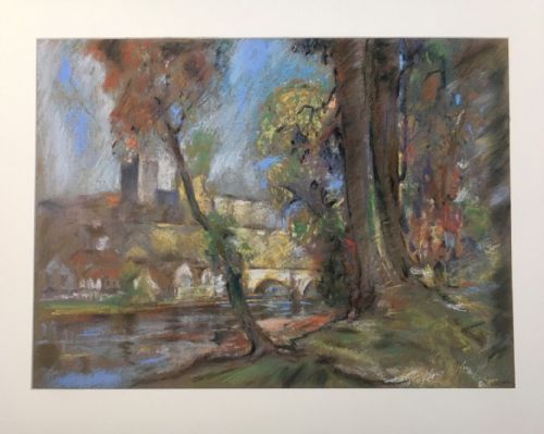 fig 1. British School Original Pastel Drawing Richmond Castle Yorkshire Landscape