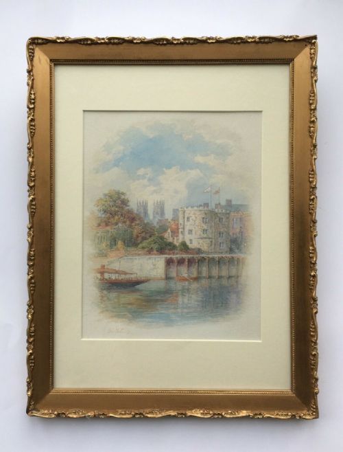 George Fall Signed Original 19th Century Antique Watercolour Painting Landscape York Lendal Bridge & Minster