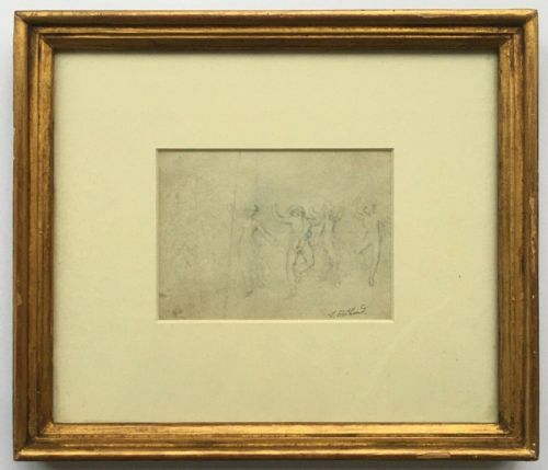 Thomas Stothard Ra Signed Original C18th Century Antique Pencil Sketch of Figures Dancing