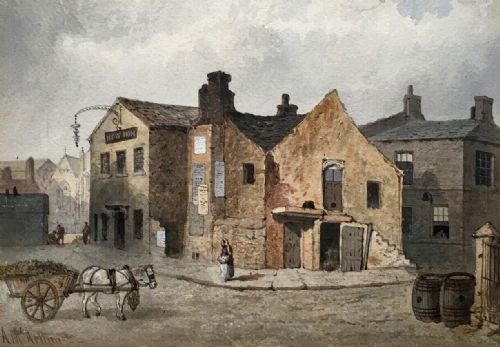 Arthur Mcarthur Antique Original Watercolour Painting Old Bradford Street Scene
