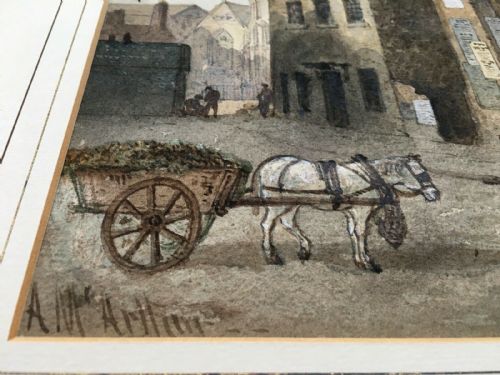 fig 1. Arthur McArthur Antique Original Watercolour Painting Old Bradford Street Scene