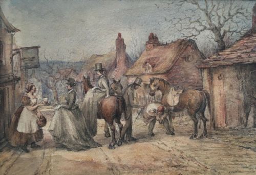 Brookside Harriers Brighton, Original Mid 19th Century English Antique Watercolour Painting, Boxing Day Hunt 1851