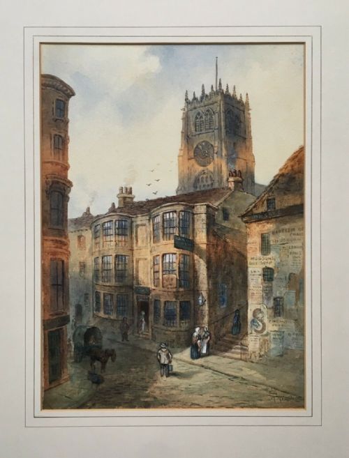 fig 1. A Armitage Signed Antique Original English Watercolour Painting Church Steps Inn, Old Bradford Townscape