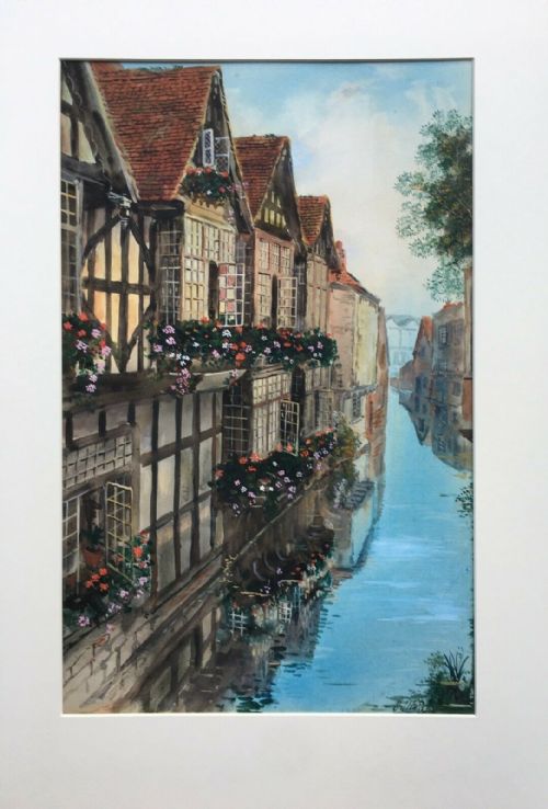 fig 1. S J (Toby) Nash Original Vintage Watercolour Painting Weavers House Canterbury England