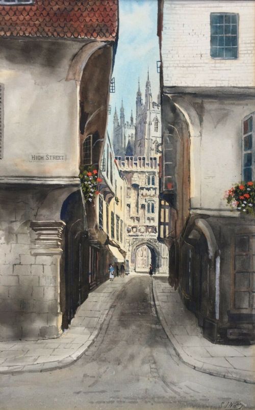 S J (Toby) Nash Original Vintage Watercolour Painting Mercery Lane Canterbury England