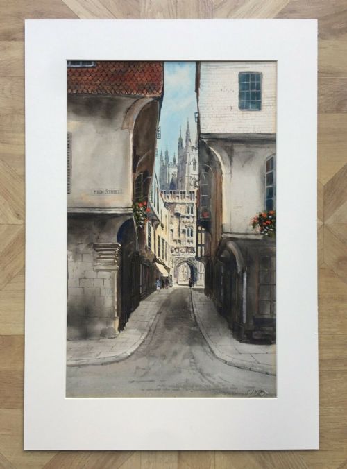 fig 1. S J (Toby) Nash Original Vintage Watercolour Painting Mercery Lane Canterbury England