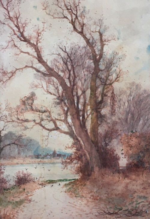 Arthur Willett Signed Antique Watercolour Painting Near Bury, River Arun Sussex
