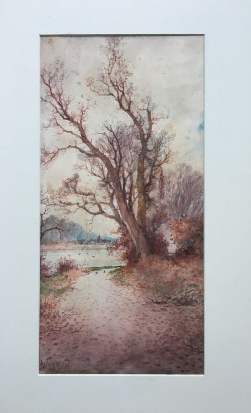 fig 1. Arthur Willett Signed Antique Watercolour Painting Near Bury, River Arun Sussex