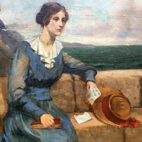 fig 1. Signed 1918 Original Framed Antique Oil Painting Portrait of a Lady with Letter