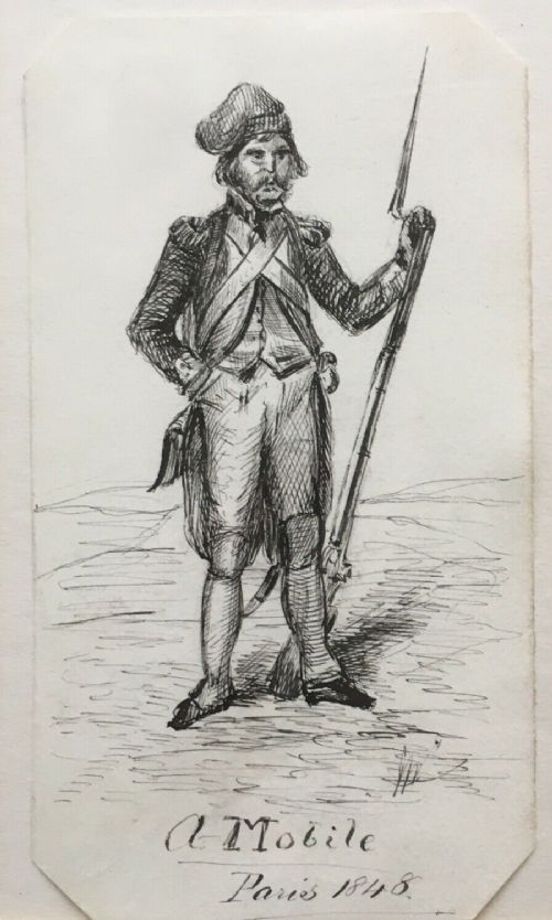 Circle of William Makepeace Thackeray Original 1848 Ink Drawing, French Mobile