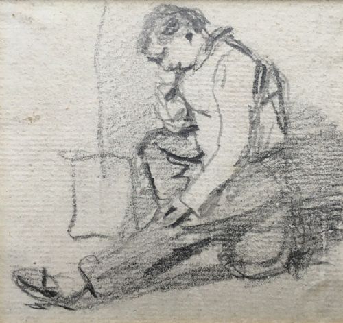 William Henry Hunt Original Antique Pencil Sketch Drawing Portrait of Seated Man