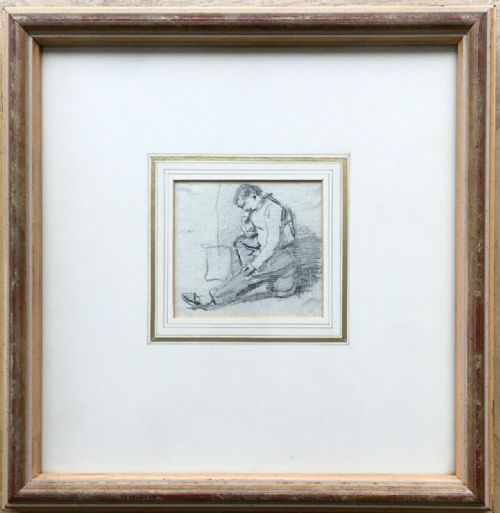 fig 1. WILLIAM HENRY HUNT Original Antique Pencil Sketch Drawing Portrait of Seated Man