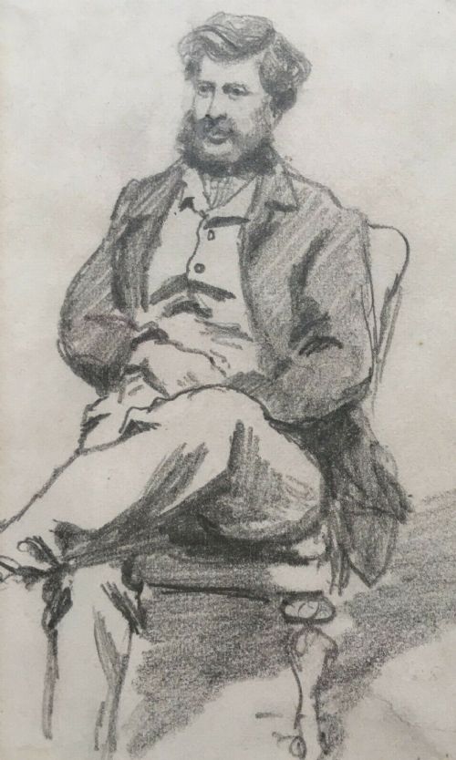 fig 1. Keeley Halswelle RI Original 19th Century Antique Pencil Sketch Drawing Portrait Seated Man