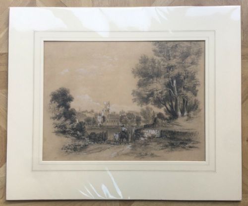 fig 1. British School c19th Original Pencil Watercolour Painting Kirkstall Abbey Leeds