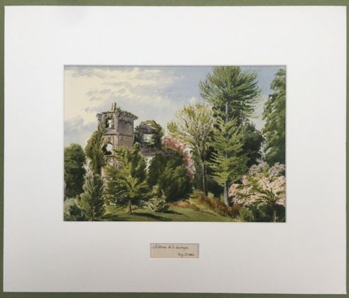 Chateau De La Garage, France Antique 1883 French Original Watercolour Landscape Painting, Mounted