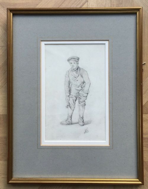 Richard Beavis (1824-96) Original 19th Century Antique Pencil Drawing Sketch Framed Portrait of Street Boy