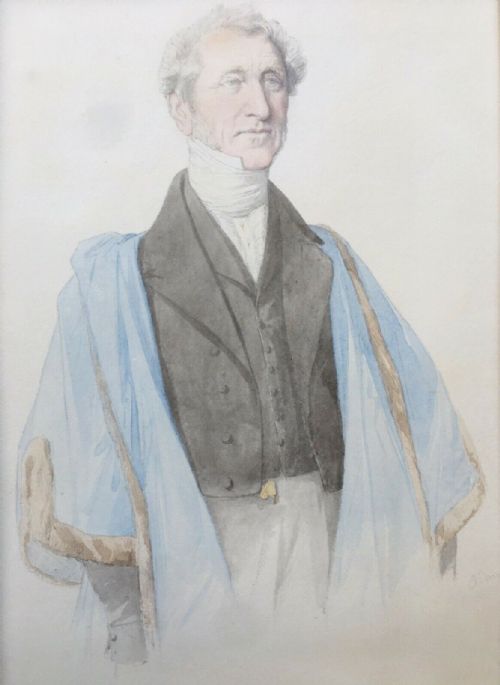 English School C19th Signed Original Antique Watercolour Painting of Gentleman in Blue Robes