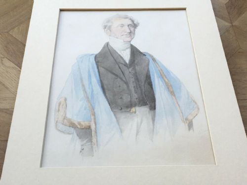 fig 1. English School C19th Signed Original Antique Watercolour Painting of Gentleman in Blue Robes