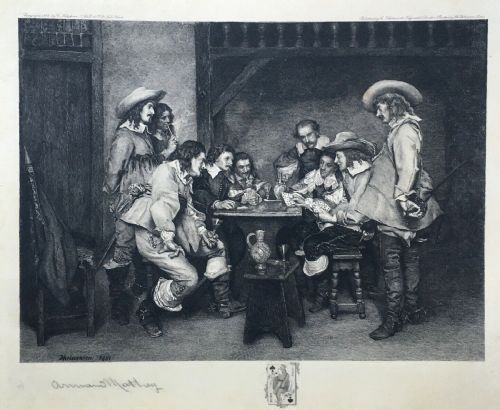 After Ernest Meissonier Signed by Armand Mathey the Card Game Original 19th Century Antique Engraving