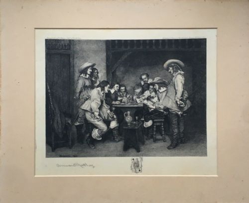fig 1. After Ernest Meissonier Signed by Armand Mathey The Card Game Original 19th Century Antique Engraving