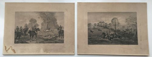 fig 1. Fox Hunting Scenes 2 19th Century Antique Engraving Prints on Card Published Landeker & Brown of London