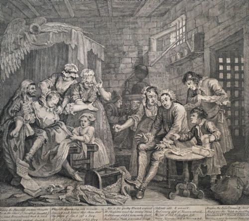 After William Hogarth, a Rake’s Progress 1735 Plate 7 Original Early 18th Century Antique Engraving