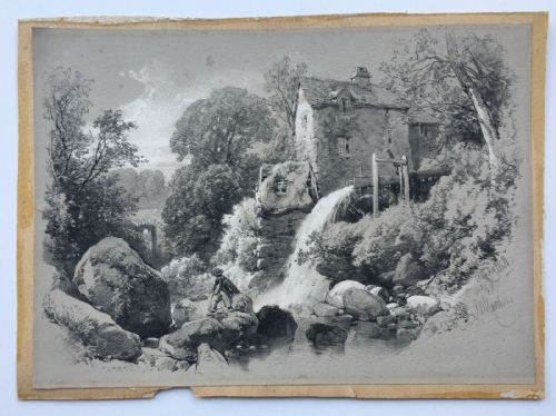 fig 1. Pandy Mill, North Wales, After J D Harding RARE Original 19th Century Lithograph on Card