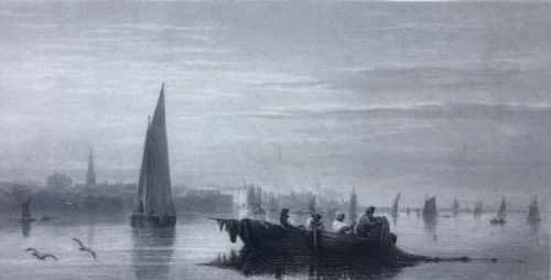 fig 1. On the Thames, London, After David Cox the elder RARE Original 19th Century Antique Engraving