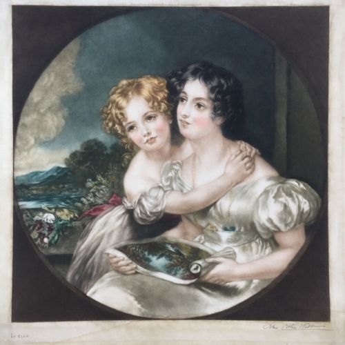 John Cother Webb (1855-1927) 1913 Pencil Signed Mezzotint, the Calmardy Sisters