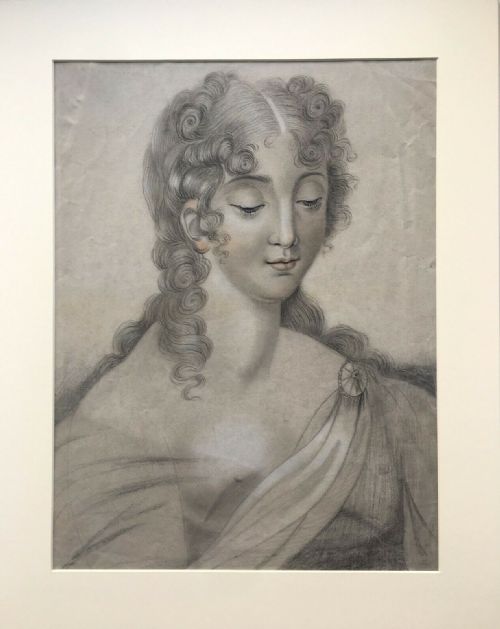 Semi Nude Female Looking Down Original 19th Century Antique Charcoal Pencil Drawing Art Study
