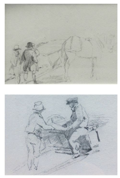 Thomas Sidney Cooper Ra 2 X Original 19th Century English Antique Pencil Sketches of Figure Country Scenes