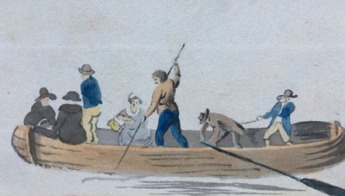 Circle of Samuel Scott Antique Original 18th Century English Watercolour Painting River Thames Ferry