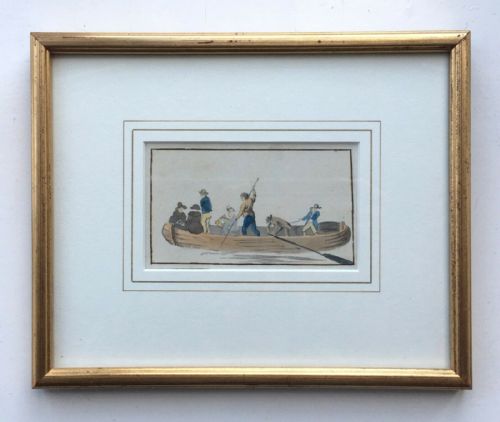 fig 1. Circle of Samuel Scott Antique Original 18th Century English Watercolour Painting River Thames Ferry
