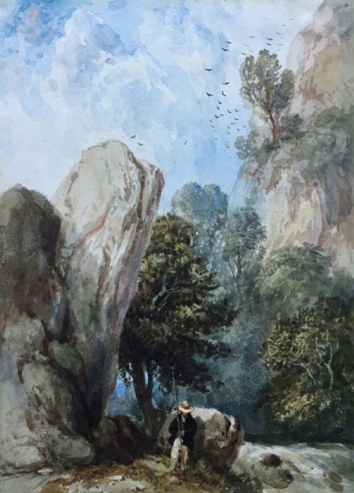 Joseph William Allen Rba Original 19th Century Dated 1836 English Watercolour Painting Fishing Landscape