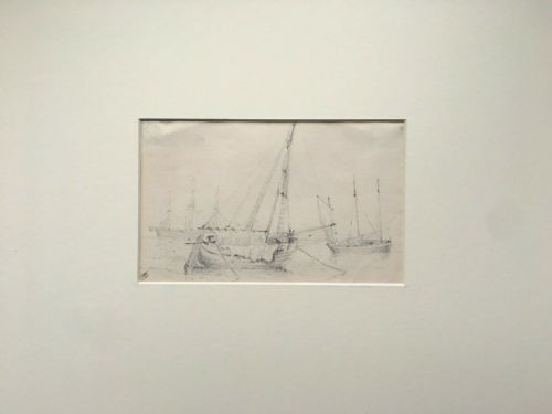 James Stark Original 19th Century Drawing of Moored Shipping Vessels Seascape
