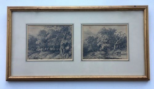 Henry William Burgess (1809-60) 2 Original Early 19th Century English Antique Tree Landscape Drawings
