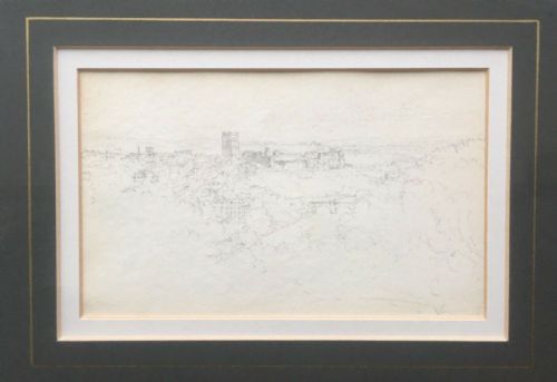 Lieutenant Colonel Robert Batty (1789 -1848) Original Early 19th Century Pencil Drawing of Richmond Castle with Gallery Labels and Attribution Verso.