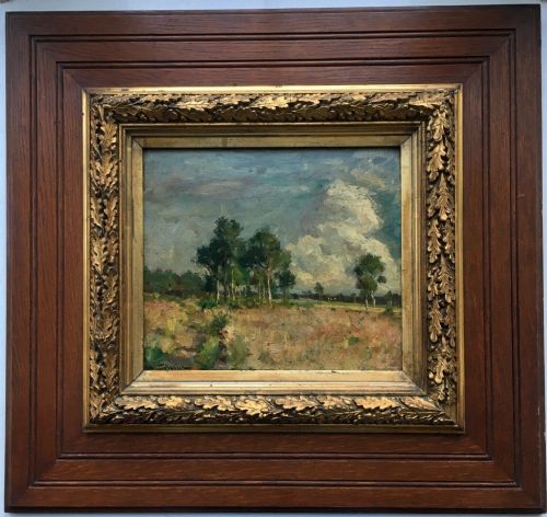 fig 1. Albert Sirtaine, Verviers, Belgium Original Antique Oil Painting on Wood Panel Meadow & Tree Landscape
